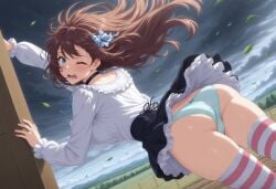 ai_generated anime hanging_on panties skirt_lift storm upskirt wind windy