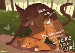 absurd_res bodily_fluids brambleclaw_(warriors) brown_eyes colored concept_art cum cum_drip cum_inside cum_on_body dappytime digital_media_(artwork) domestic_cat dominant drawing dripping drooling duo emanata english_text felid feline felis female female_feral female_penetrated feral feral_on_feral feral_penetrated feral_penetrating feral_penetrating_feral flash_emanata forest from_behind_position genital_fluids gloves_(marking) green_eyes heart_symbol hi_res larger_feral larger_male leg_markings male male/female male_feral male_penetrating male_penetrating_female mammal markings mounting nature on_top outside outside_sex penetration perching_position plant pussy saliva sex size_difference smaller_female smaller_feral smaller_penetrated socks_(marking) squirrelstar_(warriors) submissive text tongue tongue_out tree vaginal_penetration warriors_(book_series) yellow_sclera