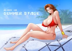 1girls alluring athletic_female beach big_breasts bikini blaze_fielding blue_eyes brown_hair cleavage covered_erect_nipples ema_(emaura) female_focus fit_female long_hair red_bikini sega smile streets_of_rage streets_of_rage_2 swimsuit