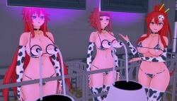 3d 3girls blue_eyes code_geass cow_bikini cow_print cowbell crossover high_school_dxd hucow hypnosis kallen_stadtfeld lactating lactation milk milk_tank milking milking_machine only_female red_hair rias_gremory tengen_toppa_gurren_lagann thehguy yoko_littner