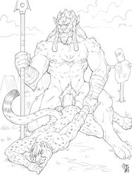 2016 2boys 4_toes 5_fingers abs anal anal_sex anthro anthro_on_anthro arm_grab arm_wraps ass ass_up badcoyote balls barefoot beard biceps biped black_and_white braided_hair cheetah claws cloud cum cum_in_ass cum_inside cum_on_ass detailed_background domination duo ear_piercing facial_hair feline final_fantasy final_fantasy_x from_behind_position fur gay goatee grass hair holding_object holding_weapon horn kimahri kyyanno line_art long_hair looking_down lying male male_domination male_only male_penetrating mammal melee_weapon monochrome muscular muscular_male nipples nude on_front on_one_knee outside pecs penetration penis piercing pointy_ears polearm pubes ronso sex signature snout spear spots spotted_fur square_enix target tied_hair toe_claws toes twin_braids twintails video_games weapon wraps yaoi