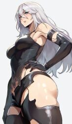 android android_girl ass barely_clothed big_ass clothed clothes clothing curvaceous curvaceous_body curvaceous_female curvaceous_figure curvaceous_hips curvy curvy_body curvy_female curvy_figure curvy_hips fat_ass female female_focus female_only hips lainart mole nier nier:_automata nier_(series) panties robot robot_girl thick_ass thick_hips thighhighs thighs white_hair wide_hips yorha_a2