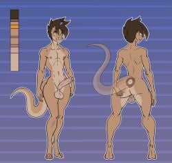 2025 5_fingers absurd_res anthro ass ass background balls belly_button blue_background bodysuit brown_body brown_hair color_palette digital_art digital_drawing_(artwork) digital_media digital_media_(artwork) femboy flat_colors hair hi_res latex latex_bodysuit latex_skinsuit latex_suit libra-11 libra_labs lizard male nipples orange_eyes penis reference reference_image reference_sheet reptile rubber rubber_suit scalie short_hair simple_background skin_tight skin_tight_suit skink skinsuit slim slim_male slim_waist zipper zippers_(series)