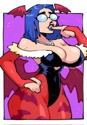 big_ass big_breasts big_butt big_titties blue_hair crisiyotron curvaceous curvaceous_figure curvy curvy_figure curvy_hips elcrisiyoo glasses long_hair morrigan_aensland_(cosplay) wings wings_on_head youtuber