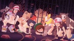 4girls 6+boys 7boys arcanine black_hair blue_eyes brown_eyes brown_hair cage chains clothed_sex collar dog_bowl doggy_style female gloria_(pokemon) hilda_(pokemon) houndour larger_female male multiple_males partially_clothed pokemon pokemon_(species) pokemon_bw pokemon_bw2 pokemon_sm pokemon_ss pokephilia riolu rockruff rosa_(pokemon) selene_(pokemon) sex small_dom_big_sub smaller_male team_plasma team_plasma_grunt team_plasma_grunt_(male) top-down_bottom-up witchanon yamper