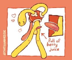 2_frame_animation animated anthro arrow_pointing_to_crotch balls blush blush_lines bodily_fluids directional_arrow generation_2_pokemon genitals heart_symbol humor male mouthless nintendo penis pink_penis pokemon pokemon_(species) shell short_playtime shuckle solo sweat sweatdrop tapering_penis thatguynamedjoe worm yellow_body