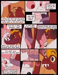 2boys animal_genitalia animal_penis anthro comic dialogue dmann892 dragon duo erection fellatio fizzle_(mlp) friendship_is_magic garble_(mlp) gay genital_slit hair heart hi_res male male_only membranous_wings my_little_pony oral oral_penetration penetration penis penis_kissing penis_on_face pink_hair pink_scales pink_sclera purple_eyes red_eyes red_scales scales scalie slit stated_heterosexuality text watermark white_scales wings yaoi yellow_scales