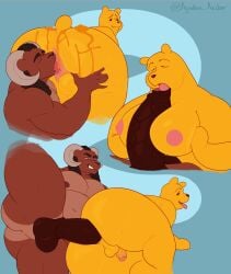 absurd_res anal anal_sex anthro anus apollosardor ass balls bear big_balls big_butt big_pecs big_penis bighorn_sheep biped black_hair bovid brown_body brown_fur brown_nipples brown_penis butt_grab caprine curled_horn digital_media_(artwork) disney dominant dominant_anthro dominant_male dreadlocks duo erection fellatio food food_fetish food_play foreskin foreskin_play fur gay genitals hair hand_on_butt heterochromia hi_res honey_(food) horn hybrid licking male male/male male_penetrated male_penetrating male_penetrating_male mammal moobjob moobs musclegut muscular muscular_male nipples nude open_mouth oral pecs penetration penile penis pink_nipples pooh_bear rimming rimming_male sex sheep simple_background size_difference small_penis smile spread_butt spreading submissive submissive_anthro submissive_male tail thick_thighs tongue tongue_in_foreskin umber_(umberdooks) uncircumcised ursine vein veiny_penis winnie_the_pooh_(franchise) yellow_body yellow_fur