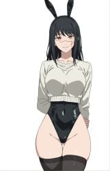 1girls ai_generated black_bunnysuit bunny_ears bunnysuit chainsaw_man crop_top_sweater female kreivan solo sweater white_sweater yoru_(chainsaw_man)