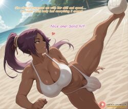 ai_generated bikini bleach bleach:_the_thousand-year_blood_war bulge_through_clothing comic futanari huge_balls huge_cock kicking nugoai penis penis_bulge shihouin_yoruichi volleyball