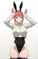 1girls ai_generated black_bunnysuit bunny_ears bunnysuit chainsaw_man female kreivan makima_(chainsaw_man) red_hair solo sweater white_sweater
