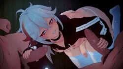 3boys animated big_cock blender cum_in_mouth cute_boy femboy genshin_impact gif trap twink