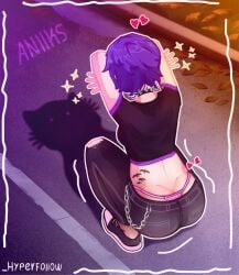 1girls ass ass_cleavage back back_view big_ass big_butt bird's-eye_view breasts butt_crack cat_shadow_puppet_(meme) chain_jewelry choker collar crouching crouching_female curvaceous curvy curvy_female curvy_figure female female_focus female_only goth goth_girl heart hearts_around_body hearts_around_head hi_res high-angle_view high_resolution highres hyperfollow large_ass light-skinned_female light_skin meme meme_reference oc original original_characters panties panties_exposed pink_panties pink_thong pink_underwear pose posing punk punk_girl purple_hair reference shadow shadow_puppet short_hair solo solo_female solo_focus sparkle sparkles spiked_choker spiked_collar squatting tagme tattoo thick_thighs thighs thong underwear underwear_exposed viewed_from_above voluptuous voluptuous_female