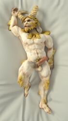 2017 3d anthro armpits asgore_dreemurr bara beard bedding blanket blonde_hair chest_tuft erection facial_hair fur furry half-erect horn humanoid_penis king kreic male male_only mammal muscular nipples penis royalty uncut undertale white_fur