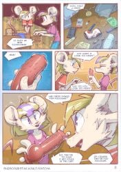 anthro brother_(lore) brother_and_sister_(lore) clothed clothing comic dialogue dildo duo ear_piercing english_text female genitals hair hi_res iris_(ratcha) knot male male/female mammal mouse murid murine open_mouth penile_spines penis piercing ratcha rodent sex_toy sibling_(lore) simple_background sister_(lore) skye_(ratcha) text traditional_media_(artwork) twins_(lore)