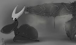 1boy 1girls areolae ass balls barefoot big_breasts breasts bro_after_dark completely_nude completely_nude_female female full_body hollow_knight hornet_(hollow_knight) huge_ass kneeling male naked naked_female nipples nude nude_female penis side_view smegma