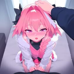 1:1 1femboy 2boys ai_generated aroused aroused_face astolfo_(fate) blush blushing_at_viewer boner braid braided_hair braided_ponytail bulge bulge_through_clothing clothed clothed_male clothing color day dominant dominant_pov erect_penis erection erection_under_clothes facing_viewer fate_(series) femboy femboy_focus femboysub from_above front_view fully_clothed hair_ribbon hand_on_another's_head hand_on_head hard_on head_pat headpat hi_res highres holding_another's_head holding_head horny horny_face indoors izacru0 kneeling long_hair looking_at_viewer male on_bed on_knees open_mouth otoko_no_ko patting patting_head pink_eyes pink_hair ponytail ribbon ribbons skirt skirt_bulge steam steamy_breath submissive submissive_femboy submissive_male sweat two_tone_hair very_high_resolution