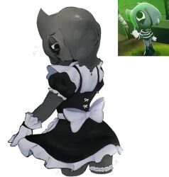 arched_back blot_(dandy's_world) blush blush blush_lines dandy's_world dandys_world fully_clothed ink maid maid_apron maid_outfit maid_uniform male male_focus male_only mime one_male revealing_thighs single_male thigh_garter thighs