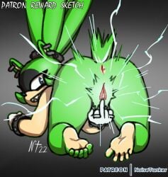 1girls anus ass barefoot bent_over female flipping_off green_fur looking_back looking_back_at_viewer masturbation noisetanker nude piercings presenting presenting_anus presenting_hindquarters presenting_pussy pussy rear_view solo solo_female solo_focus sonic_(series) surge_the_tenrec tagme