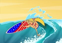 2025 american_flag_bikini american_flag_surfboard beach black_eyebrows blonde_ponytail bridgette_(tdi) cartoon_network deviantart footwear green_eyes meta not_ai_generated not_porn ocean orange_lipstick surfer_girl total_drama_island unknown_artist warner_bros._animation waves