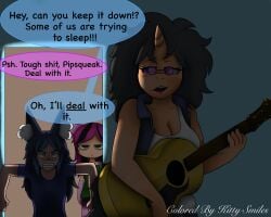 1anthro 1boy 2girls annoyed annoyed_expression annoyed_femboy black_ears black_hair brown_fur catgirl catgirl_ears clothed_female_clothed_male color dark_environment darkstar_(cobra_darkstar) digital_media_(artwork) equine female femboy guitar humanoid imminent_penetration imminent_sex imminent_vaginal indoors kittysmilex3 lhqel'ts light-skinned_female magenta_hair male monster_boy monster_girl multicolored_hair night oc original_character part1 pink_ears pony ponygirl shaded sunglasses tagme tired tired_expression tired_eyes unicorn unicorn_horn werewolf wolf wolf_boy wolf_ears wolf_humanoid xerlexer