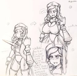 ... 1girls abridged-satoko alternate_breast_size breast_expansion breasts cleavage dlanor_a_knox drill_hair english_text female female_only garter_straps huge_breasts nipple_bulge sequence solo thick_thighs traditional_media_(artwork) umineko_no_naku_koro_ni
