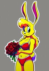 ai_generated female female_only furry holding_flower jazz_jackrabbit_(series) lori_jackrabbit red_bikini red_flower red_rose rose self_upload