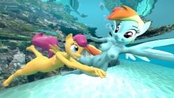 2girls beach breast breasts cub daemont92 female friendship_is_magic hasbro my_little_pony naked nude ocean pegasus pony rainbow_dash_(mlp) scootaloo_(mlp) source_filmmaker swimming underwater young