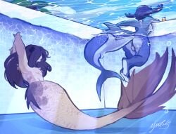 absurd_res anthro bikini buttplug buttplug_bikini buttplug_clothing buttplug_swimwear clothing duo female fish hi_res male marine merfolk nude plug_(sex_toy) sex_toy shark split_form swimwear two-piece_swimsuit yootak