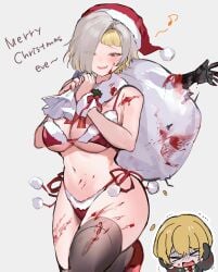 blood kromer_(limbus_company) limbus_company migishita project_moon santa_bikini santa_costume sinclair_(limbus_company) tagme