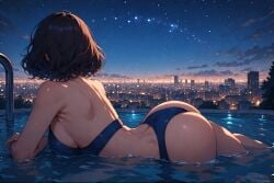 ai_generated ass_focus bikini city female night pool short_hair women