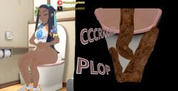 (theusagiboy1406) 1girls 3d 3d_model 3d_render bare_ass bathroom black_hair bottomless commission commission_art dark-skinned_female dark_skin fart fart_cloud fart_fetish farting farts feces female game_freak gym_leader long_hair mikumikudance mmd multicolored_hair nessa_(pokemon) nintendo patreon patreon_logo patreon_username pokemon pokemon_sm scat shit shitting toilet toilet_use turd turd_hanging_out