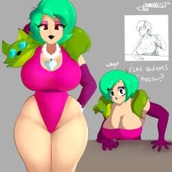 big_breasts big_breasts big_butt big_thighs big_titties brawl_stars clothing curvaceous curvaceous_female curvaceous_figure curvy curvy_figure curvy_hips female female_focus female_only green_hair lola_(brawl_stars) looking_at_viewer short_hair sumasuvt supercell