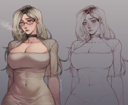 artukolatte big_breasts big_breasts big_breasts boob_window breasts breasts breasts cigarette cigarette_in_mouth cleavage clothed clothes clothing curvaceous curvaceous_body curvaceous_female curvaceous_figure curvaceous_hips curvy curvy_body curvy_female curvy_figure curvy_hips dress fat_ass female female_focus female_only glasses gokurakugai gokurakugai_sanbandori_no_ken hips long_hair smoking tao_saotome thick_hips thick_thighs thighs tight_clothing tight_fit tummy wide_hips