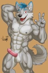 abs buff cum dick furry furry_dick furry_ears furry_male furry_only hot_dog muscles muscular muscular_male pecs sex_toy wolf wolf_ears wolf_male
