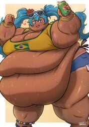 1girls alternate_body_type alternate_skin_color ass_bigger_than_head bbw belly belly_overhang big_belly blue_hair brazilian brazilian_miku breasts breasts_bigger_than_head clothed covered_nipples crop_top daisy_dukes dark_skin double_belly dripping_wet exposed_fat_belly exposed_midriff eyewear_on_head fat fat_arms fat_belly fat_thighs female female_only flower_in_hair gigantic_ass hatsune_miku huge_ass huge_belly huge_breasts human morbidly_obese obese obese_female overweight overweight_female plump revealing_clothes sandals shorts skimpy solo solo_female ssbbw sunglasses sweat sweatdrop tan_body tan_lines thick_thighs vhite9 vocaloid voluptuous wide_hips