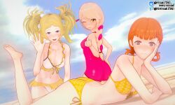 3d 3girls :d ;) alternate_costume annette_fantine_dominic arm_support ass back bangs bare_arms bare_back bare_legs bare_shoulders barefoot beach beckoning big_ass bikini blonde_hair blue_eyes blunt_bangs blush braid braided_ponytail breasts brown_hair collarbone come_hither embarrassed fefreak726 female female_only fire_emblem:_three_houses fire_emblem_awakening fire_emblem_engage framme_(fire_emblem) hand_on_own_face kneeling legs lissa_(fire_emblem) long_hair looking_at_viewer medium_hair multiple_girls navel ocean on_stomach one-piece_swimsuit orange_hair outdoors pink_one-piece_swimsuit pink_swimsuit pointing pointing_at_viewer pose posing pre-timeskip seductive short_hair shoulders small_breasts smile stomach swimsuit teasing the_pose twintails waving waving_at_viewer white_bikini white_swimsuit wink yellow_bikini yellow_eyes yellow_swimsuit