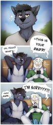 anthro areola areola_slip armpit_hair aroused big_ears blush bodily_fluids body_hair bulge canid canine canis clothed clothing cole's_dad_(granitemcgee) cole_(granitemcgee) comic detailed_bulge dialogue duo electronics english_text erection eyewear father father_and_child father_and_son fur genital_fluids genital_outline glasses granitemcgee grey_body grey_fur hands_behind_head hi_res lagomorph leporid long_ears looking_at_object looking_at_phone lucas_(granitemcgee) male male/male mammal mature_male parent parent_and_child parent_and_son penis_outline phone precum precum_through_clothing precum_through_underwear rabbit red_eyes round_glasses shirt son speech_bubble t-shirt tank_top tenting text topwear underwear url wet wet_clothing wide_eyed wolf