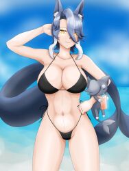 1girls 2d 2d_(artwork) ale_131 alternate_costume animal_ears animal_tail beach beach_background big_breasts bikini bikini_bottom black_bikini black_bikini_bottom black_bikini_top black_thong blue_hair bra cat_ears clouds day fanart fanart_from_twitter female female_focus female_only front_view hair hair_over_one_eye high_resolution highres hourglass_figure latam_virtual_youtuber light-skinned_female light_skin looking_at_viewer mole mole_under_eye ocean oneeshi orca_tail orcat_(yuun_kurosu) outdoors sexy short_hair sky slim_girl smiling smiling_at_viewer solo solo_female solo_focus standing summer sunglasses swimsuit thong thong_bikini two_piece_swimsuit virtual_youtuber vtuber vtuberfanart water yellow_eyes young younger_female yuun_kurosu