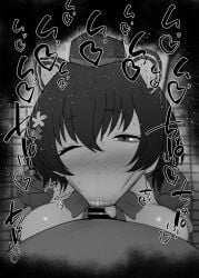 1boy 1girls :>= allied_hyakkiyako_academy_student animal_ears big_penis black_and_white blowjob blue_archive blush breasts censored closed_eyes dark-skinned_male dark_skin detailed_background drooling eyelashes fellatio female hair_flower hair_ornament hat heart human humanoid indoor inner_discipline_club_(blue_archive) inside japanese_text kurotama looking_at_viewer male male_pov one_eye_closed oral oral_sex penis pov ribbon room saliva shiny shiny_skin short_hair sound_effects squatting sweat tongue_out tsubaki_(blue_archive) vein veins veiny veiny_penis wink
