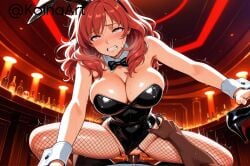 1boy ahe_gao ai_generated bouncing_breasts bunny_ears bunnysuit celica_(fire_emblem) clenched_teeth cowgirl cowgirl_position dark-skinned_male dark_skin eyes_rolling_back female fire_emblem fire_emblem_echoes:_shadows_of_valentia fishnets highres huge_ass huge_breasts koinaart male pantyhose patreon perky_breasts playboy_bunny pov red_eyes red_hair saliva saliva_trail sex stable_diffusion strapless thick_thighs vagina