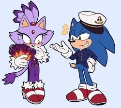 alternate_costume anthro blaze_the_cat blush bodily_fluids clothed clothing domestic_cat dress duo erection eulipotyphlan felid feline felis female footwear genitals gloves hand_fan handwear hat headgear headwear hedgehog hero hi_res high_heels humanoid jacket lewd_lazulii looking_at_genitalia looking_at_penis male male/female mammal nervous nervous_sweat partially_clothed penis princess royalty sega shoes smile sonic_(series) sonic_the_hedgehog sonic_the_hedgehog_(series) sweat the_murder_of_sonic_the_hedgehog topwear