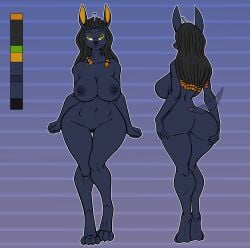 2025 4_toes 5_fingers absurd_res anthro anubian_jackal ass background belly_button big_ass big_breasts big_butt black_hair blue_background bodysuit breasts canid canine canis color_palette curvaceous curvaceous_female curvaceous_figure curvy curvy_female curvy_figure digital_art digital_drawing_(artwork) digital_media digital_media_(artwork) domestic_dog dreadlocks flat_colors furry hair hi_res jackal latex latex_bodysuit latex_skinsuit latex_suit libra-11 libra_labs long_hair mammal navel nipples nissah_(libra) pussy reference reference_image reference_sheet rubber rubber_suit simple_background skin_tight skin_tight_suit skinsuit thick_thighs vagina voluptuous voluptuous_female wide_hips zipper zippers_(series)