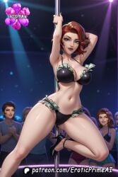 ai_generated bikini bikini_bottom black_widow_(marvel) black_widow_(marvel_rivals) blue_eyes eroticprimeai marvel marvel_rivals money money_in_cleavage money_in_thong money_in_underwear money_under_clothes patreon patreon_username public red_hair short_hair showing_off stripper stripper_clothes stripper_pole video_games viewer