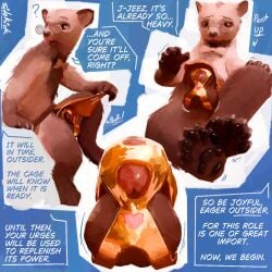 1:1 5_fingers animal_genitalia animal_penis anthro balls black_nose black_pawpads bottomwear brown_body brown_fur chastity_cage chastity_device clothed clothed_anthro clothed_male clothing dialogue domestic_ferret english_text equine_genitalia equine_penis eyewear feet fingers fur genitals glasses hindpaw humanoid_hands loincloth male mammal mismatched_animal_penis mismatched_genitalia mismatched_penis mustelid musteline offscreen_character pawpads paws penis sidekick sitting skimpy solo speech_bubble tail text toes topless topless_anthro topless_male true_musteline wearing_glasses weasel