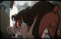 absurd_res anal anal_sex animal_genitalia animal_penis anus balls bodily_fluids buster_(lady_and_the_tramp) canid canine canine_genitalia canine_penis canis clenched_teeth collar collar_only digital_media_(artwork) disney dobermann domestic_dog duo erection feral feral_on_feral feral_penetrated feral_penetrating feral_penetrating_feral fur genital_fluids genitals hi_res lady_and_the_tramp male male/male male_penetrated male_penetrating male_penetrating_male mammal nude outside outside_sex penetration penile penile_penetration penis pinscher schnauzer sex tail teeth tramp_(lady_and_the_tramp) wugi