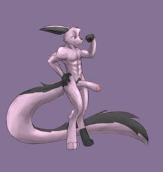 2016 anthro chris_sketch dreamkeepers erection fur hair male mammal muscular nude penis pink_fur pink_hair rule_63 solo viriathus