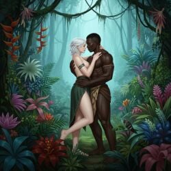 ai_generated ciri dark-skinned_male female jungle no_bra the_witcher_(series)