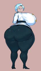 1girls 2d_(artwork) ass back_view big_breasts black_legwear blue_hair breasts captain_ice_cookie cellulite cookie_run cookie_run_kingdom digital_media_(artwork) female female_focus female_only gilf huge_breasts hyper_ass source_request standing thick_thighs thighs white_eyebrows wide_hips