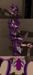 3d 3d_(artwork) betawolfie canine_genitalia canine_penis computer furred_dragon harness novabeast pov sheath sheathed_penis under_table_pov under_the_table vrchat vrchat_avatar